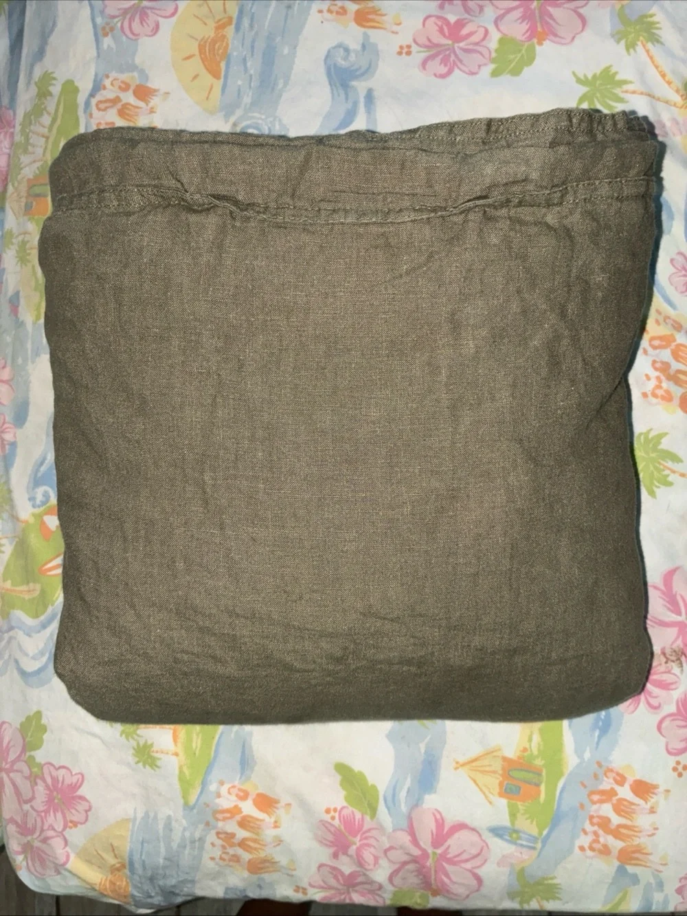 XZ XIFA Olive Green Linen Duvet Cover Full Queen 100% Washed French Flax Linen